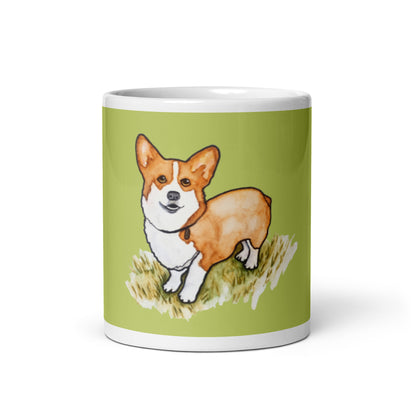 Corgi Dog green glossy mug