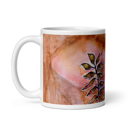 Winter Leaves Abstract White glossy mug