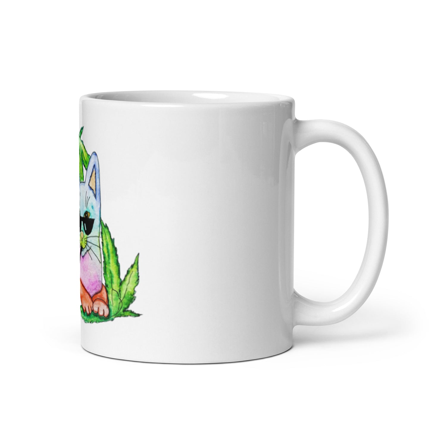 Cool Rainbow Cat White glossy mug