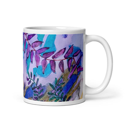 Blue Rock Leaves Abstract White glossy mug - Art Love Decor
