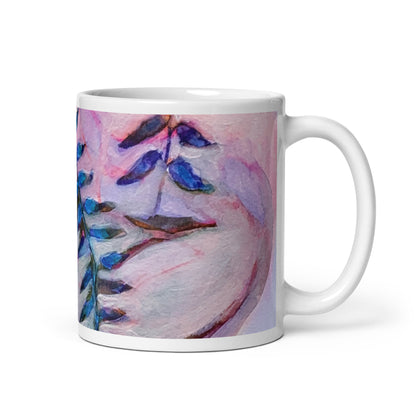 Blue Leaves Abstract White glossy mug
