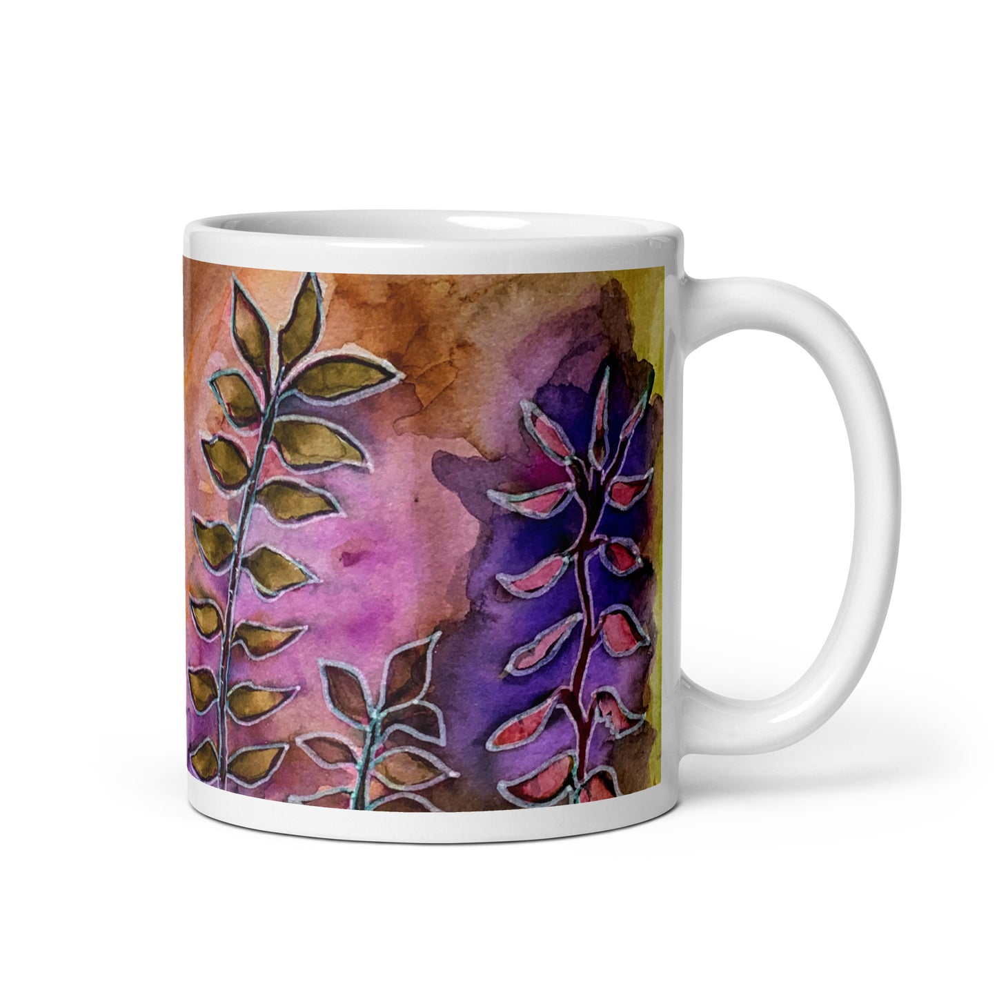 Winter Leaves Abstract White glossy mug