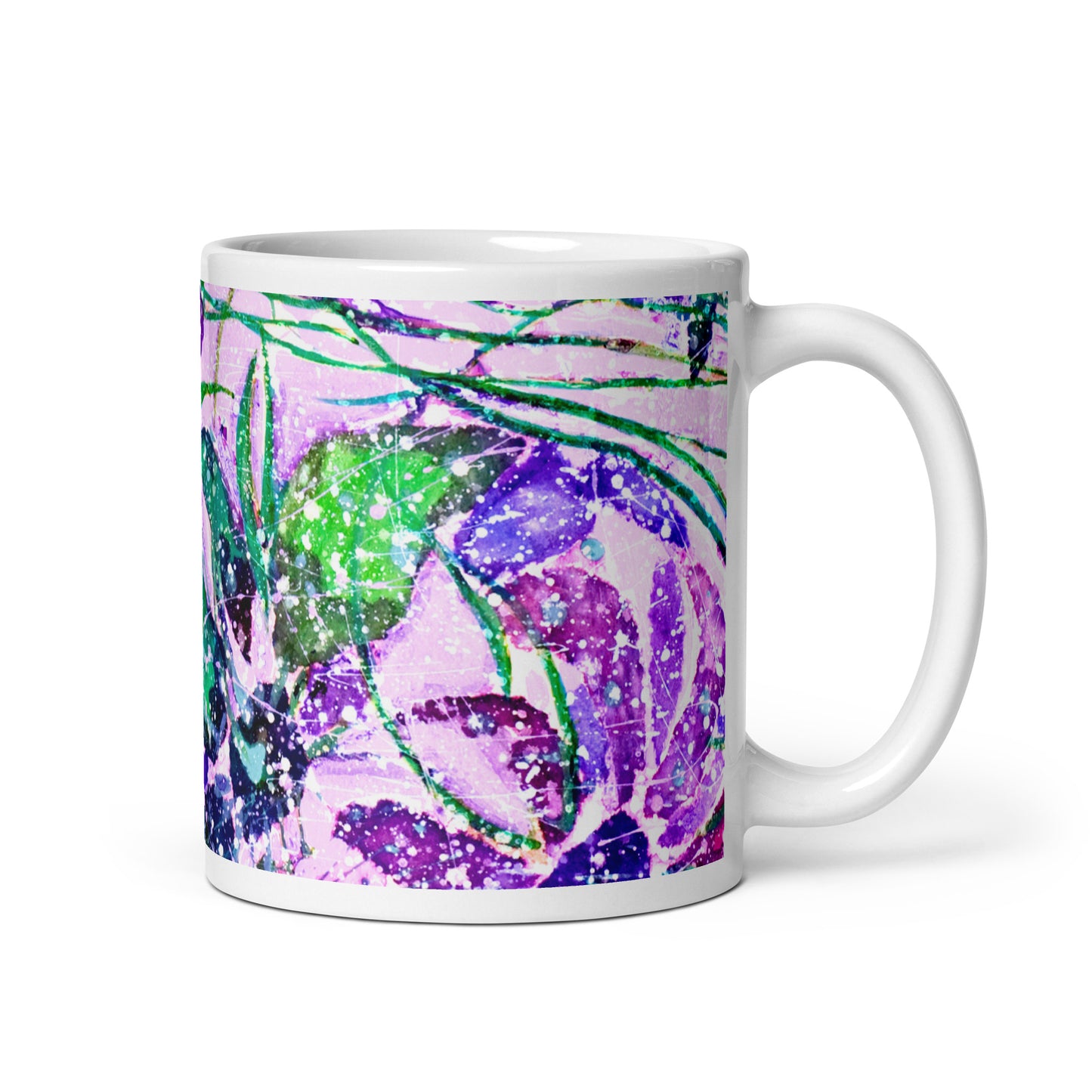 Purple Flowers Abstract White glossy mug