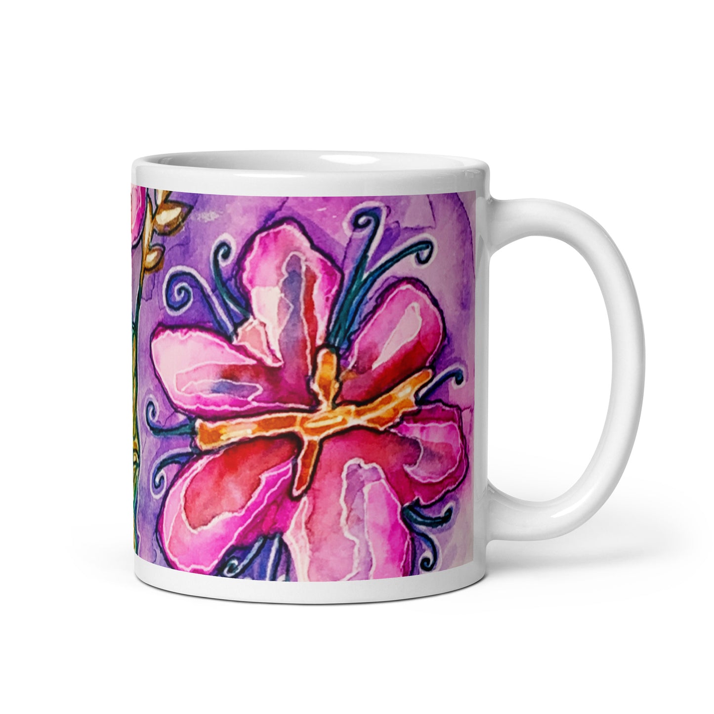 Pink Flowers Abstract White glossy mug