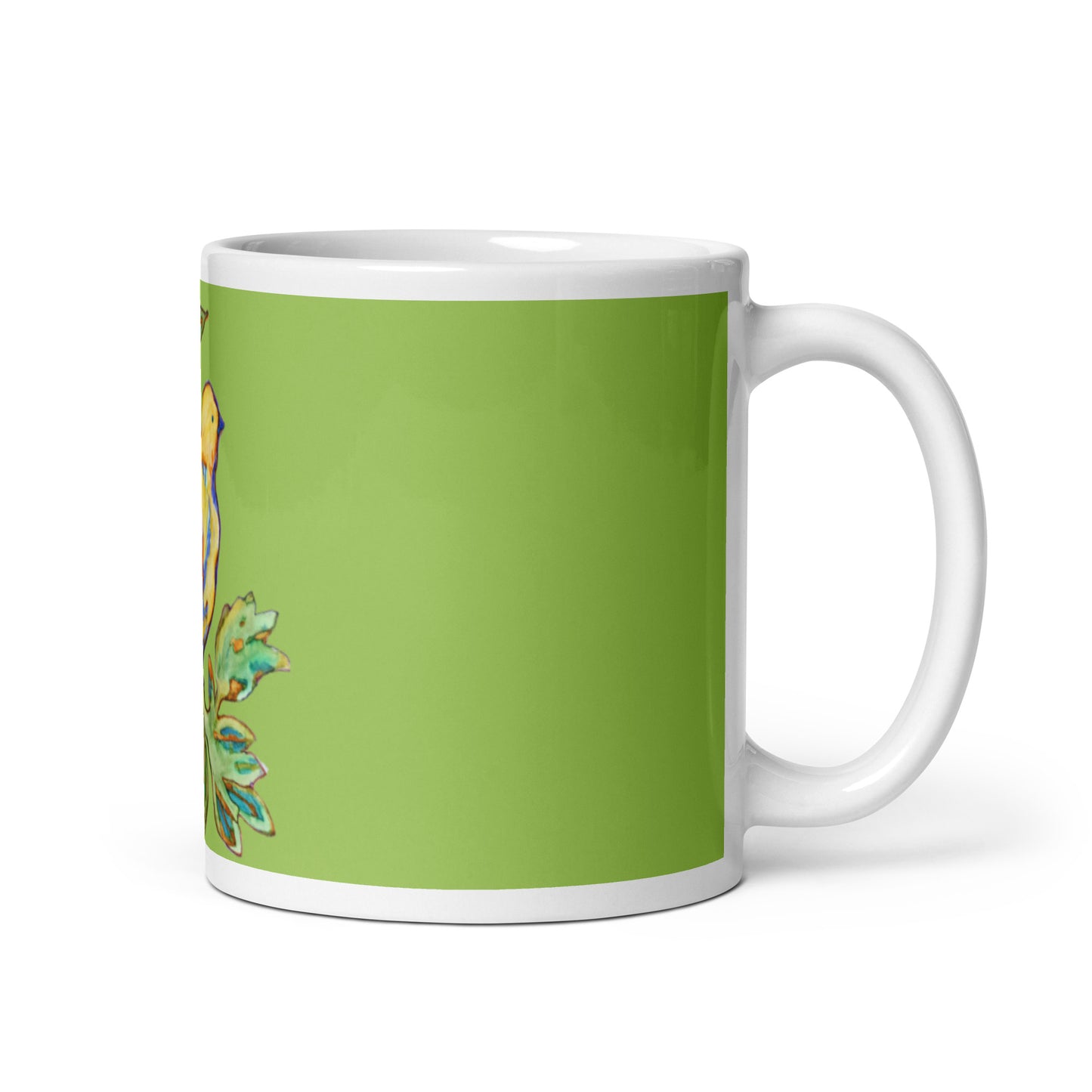 Yellow Bird green glossy mug