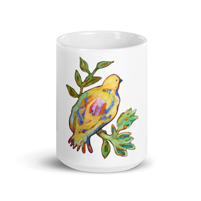 Yellow Bird White glossy mug