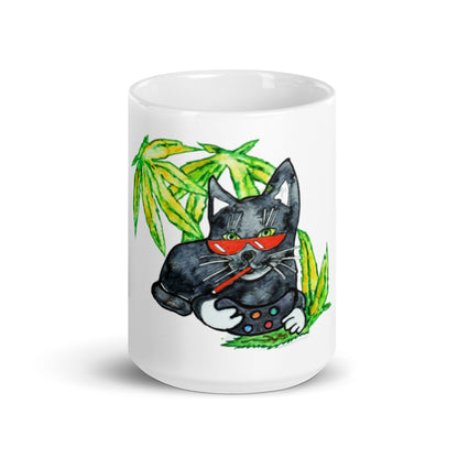 Cool Black Gamer Cat glossy mug