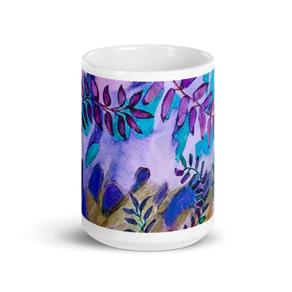 Blue Rock Leaves Abstract White glossy mug - Art Love Decor