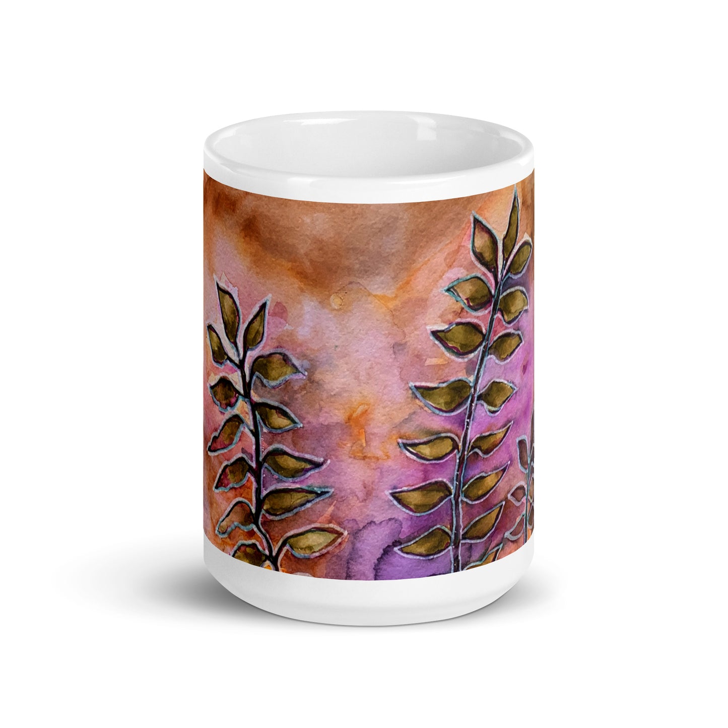 Winter Leaves Abstract White glossy mug