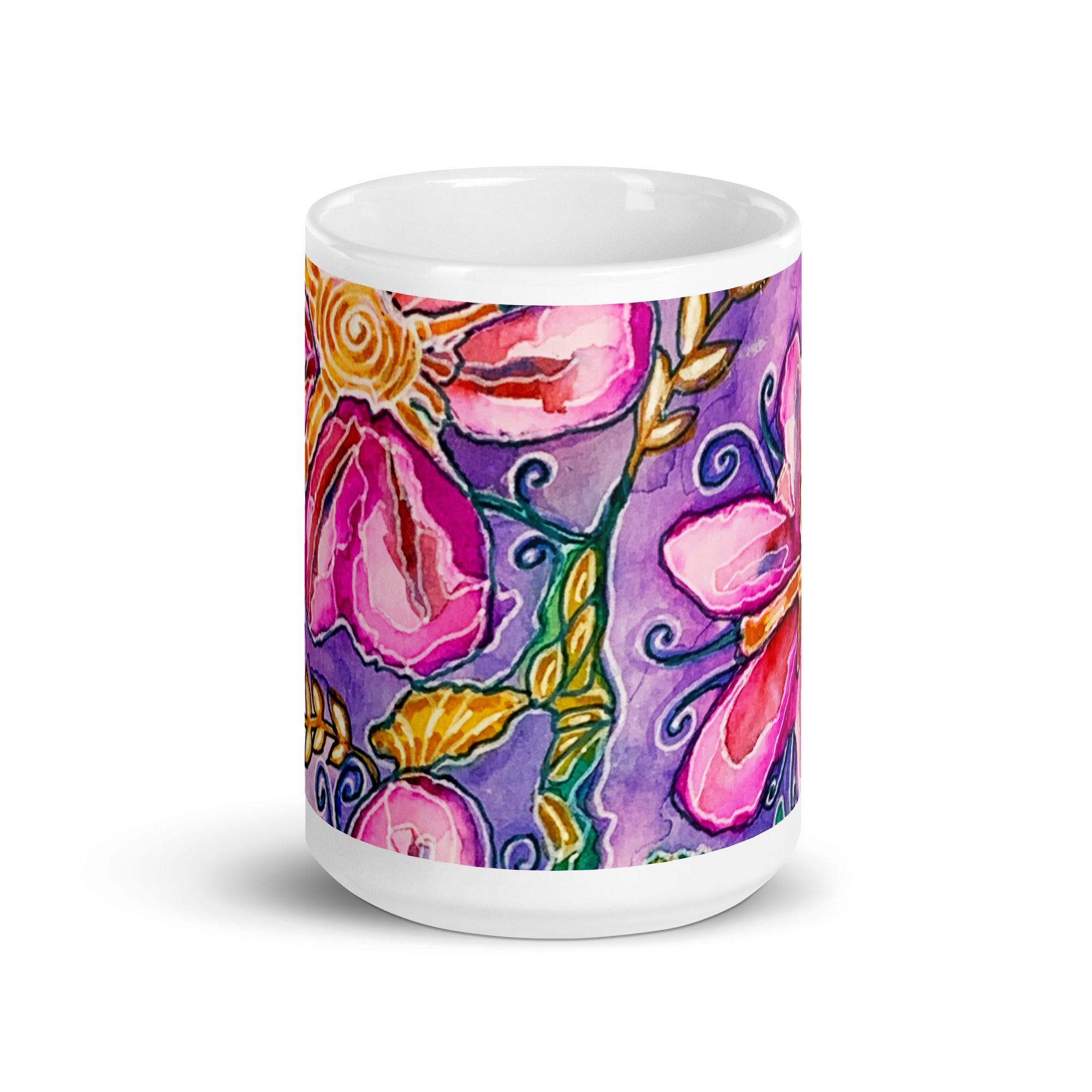Pink Flowers Abstract White glossy mug - Art Love Decor
