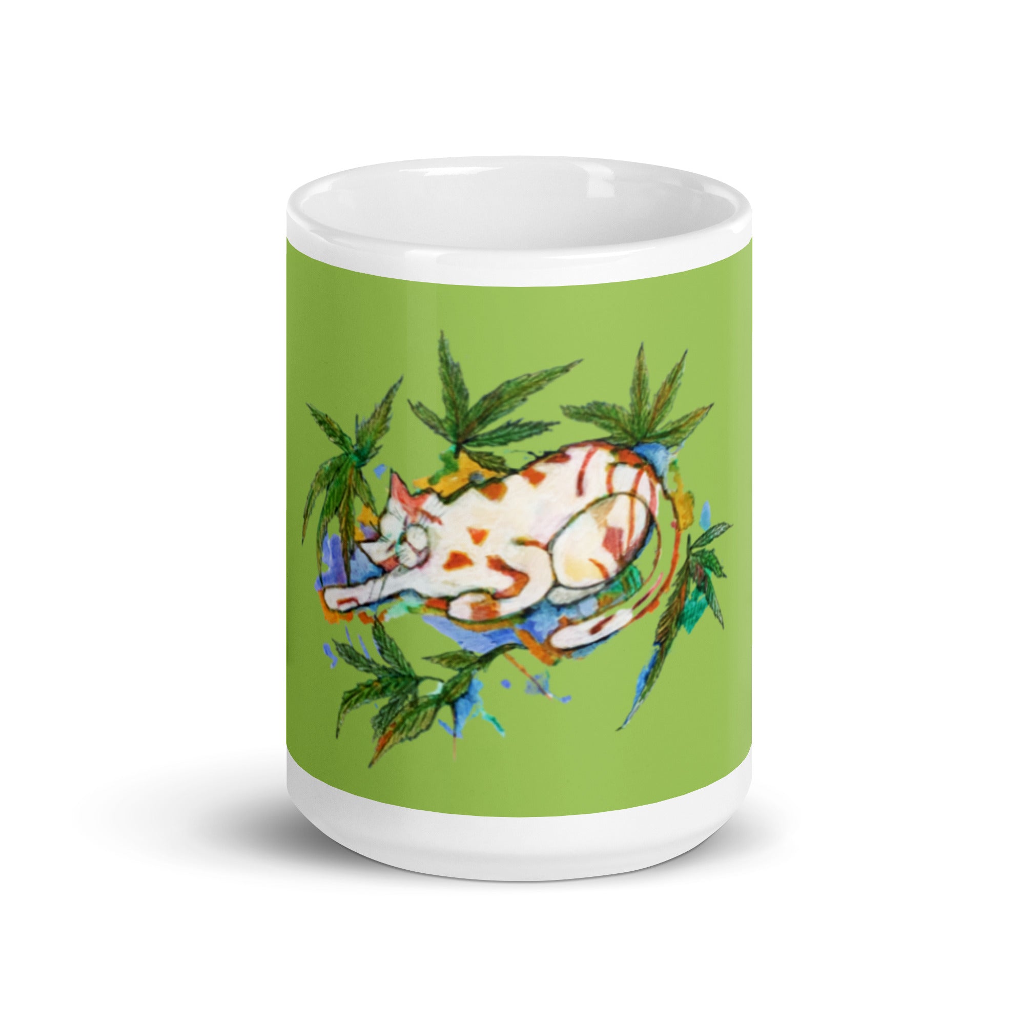 Cannabis Cat White glossy mug - Art Love Decor