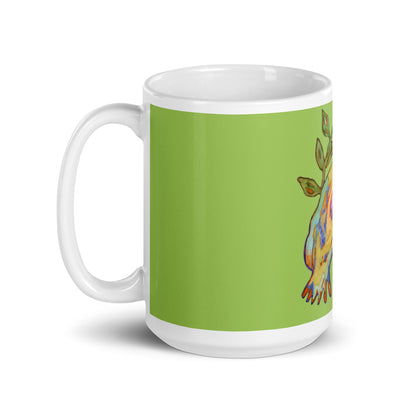 Yellow Bird green glossy mug - Art Love Decor