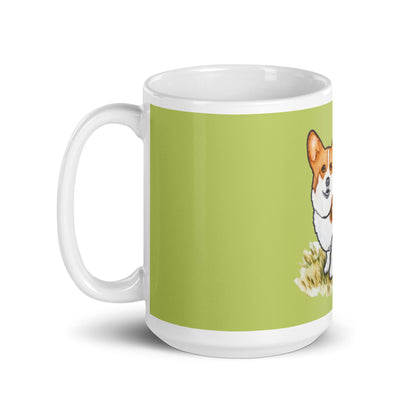 Corgi Dog green glossy mug