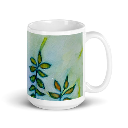 Green Leaves Abstract White glossy mug - Art Love Decor