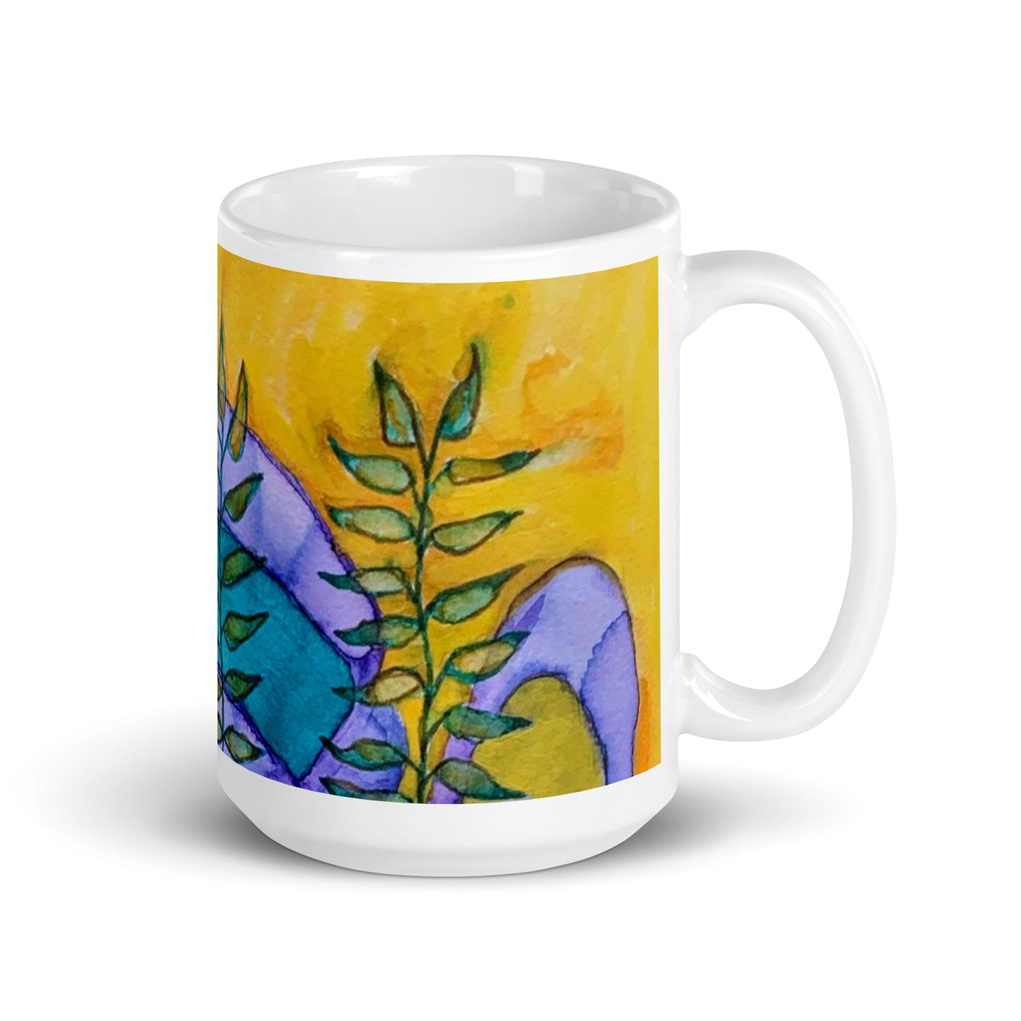 Leaves Golden White glossy mug