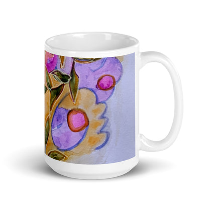 Leaves Buds Abstract White glossy mug
