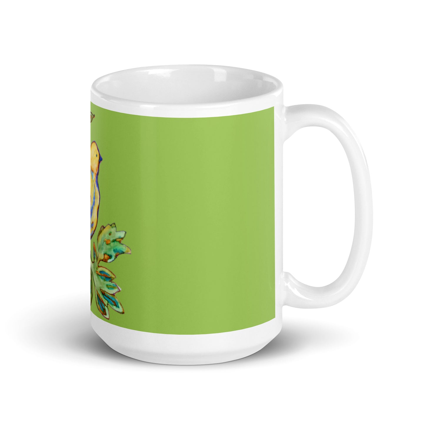 Yellow Bird green glossy mug