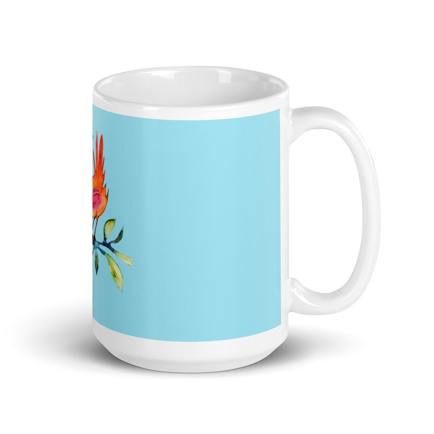 Red Bird turquoise glossy mug