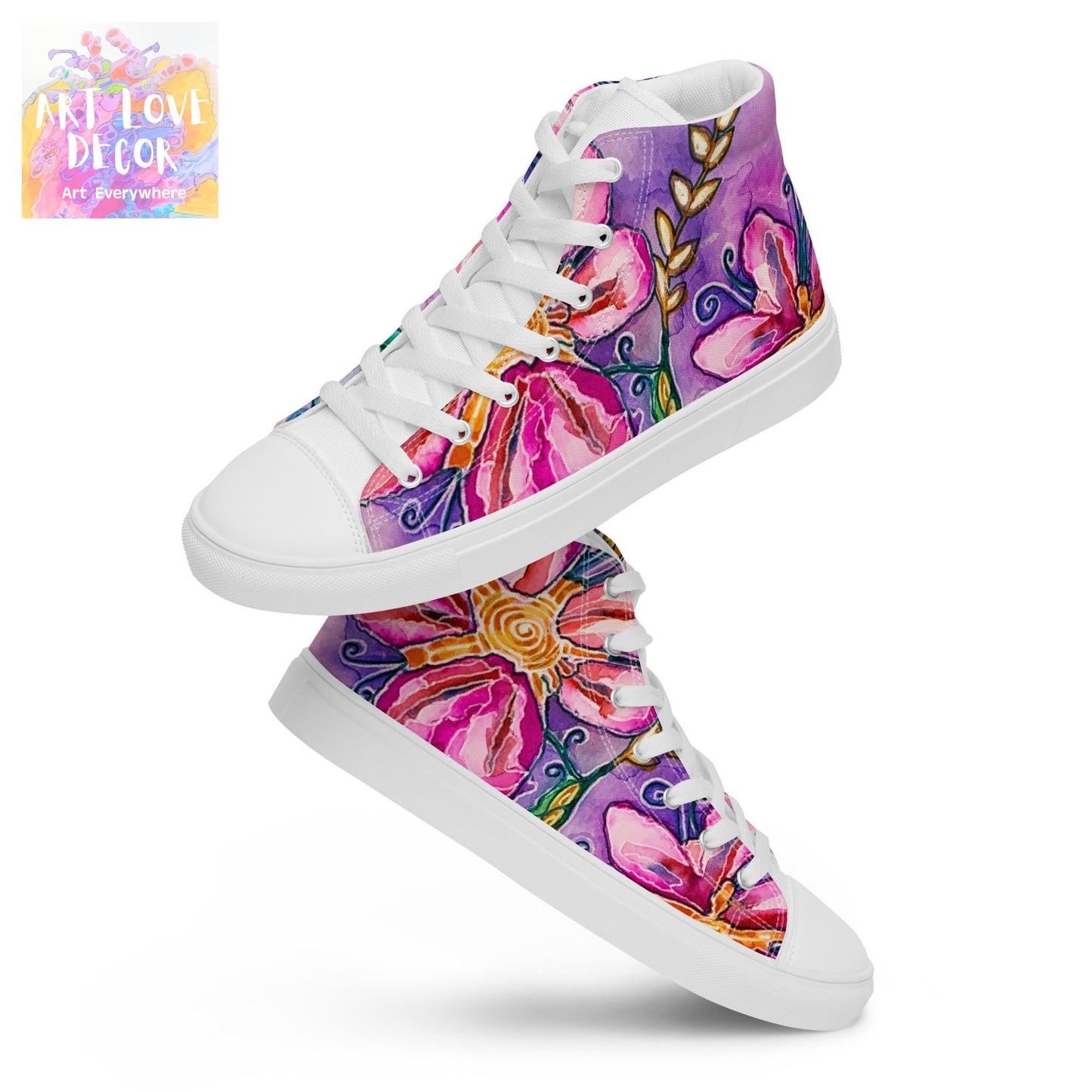 Pink Flowers Women’s high top shoes